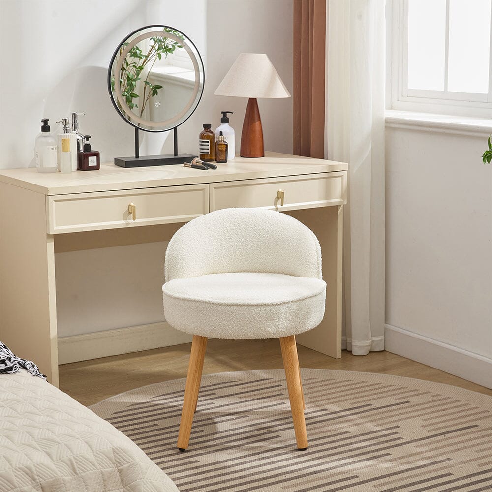 Upholstered Vanity Stool with Teddy Fabric and Wooden Legs Living and Home 