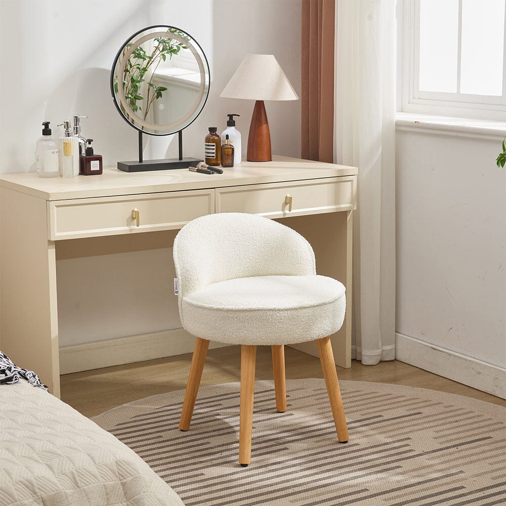 Upholstered Vanity Stool with Teddy Fabric and Wooden Legs Living and Home 
