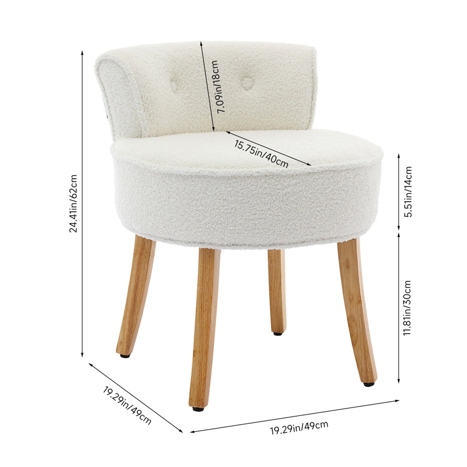Teddy Fabric Vanity Stool with Button-Tufted Backrest Living and Home 