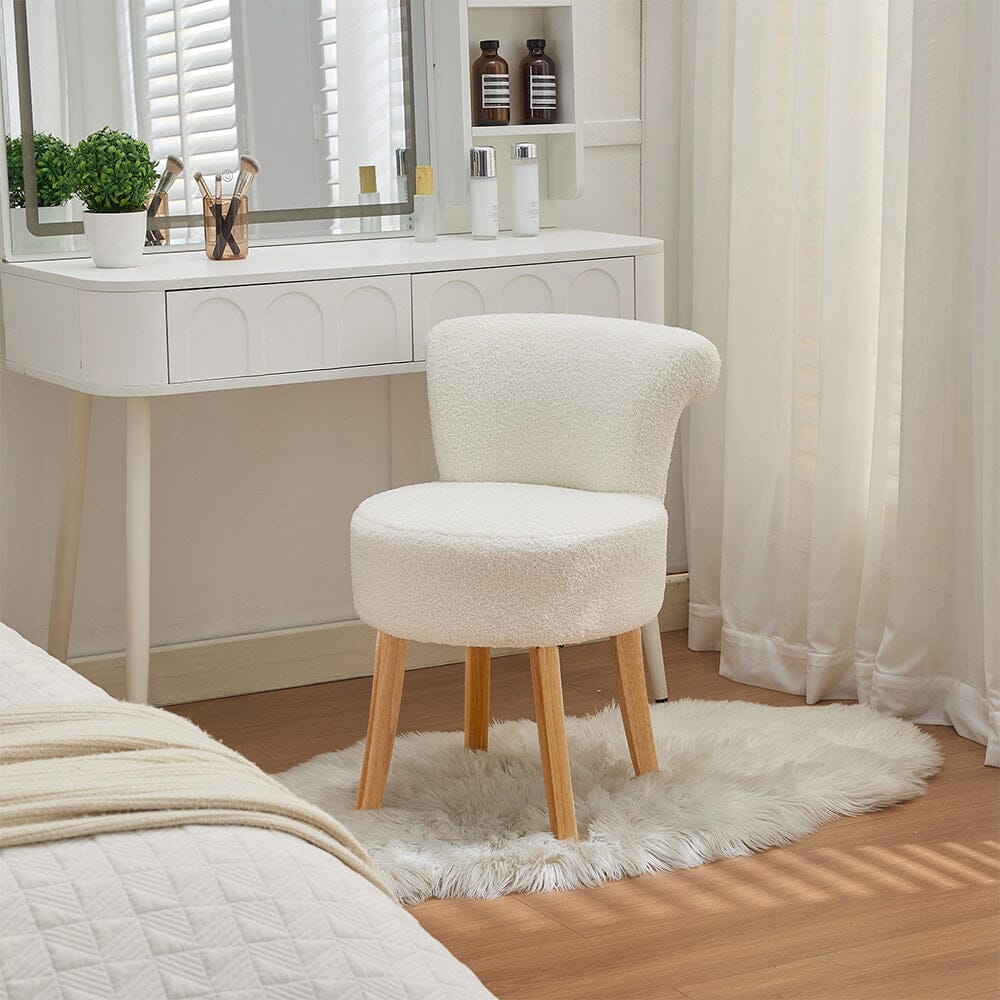 Teddy Fabric Vanity Stool with High Backrest and Rubber Wood Legs Living and Home 