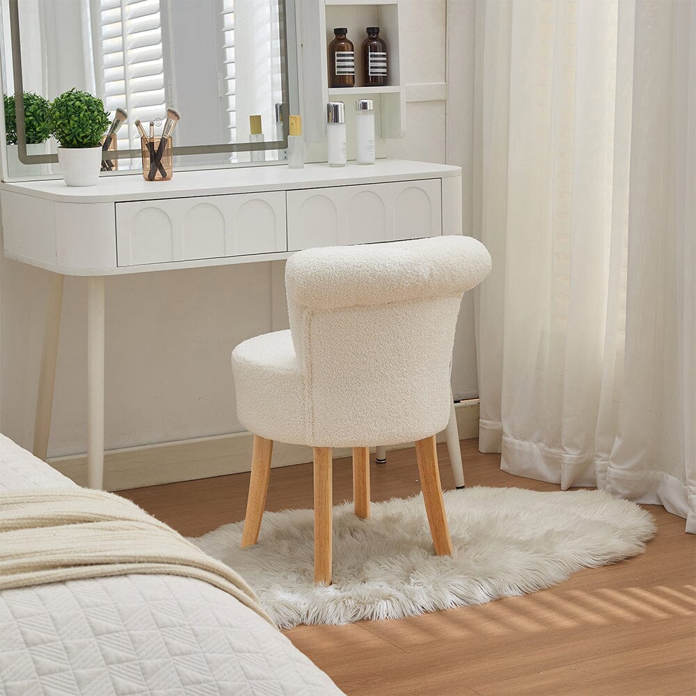 Teddy Fabric Vanity Stool with High Backrest and Rubber Wood Legs Living and Home 