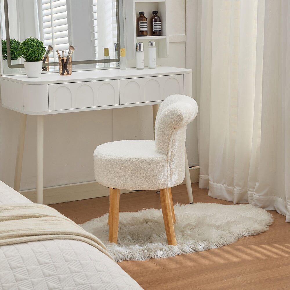 Teddy Fabric Vanity Stool with High Backrest and Rubber Wood Legs Living and Home 