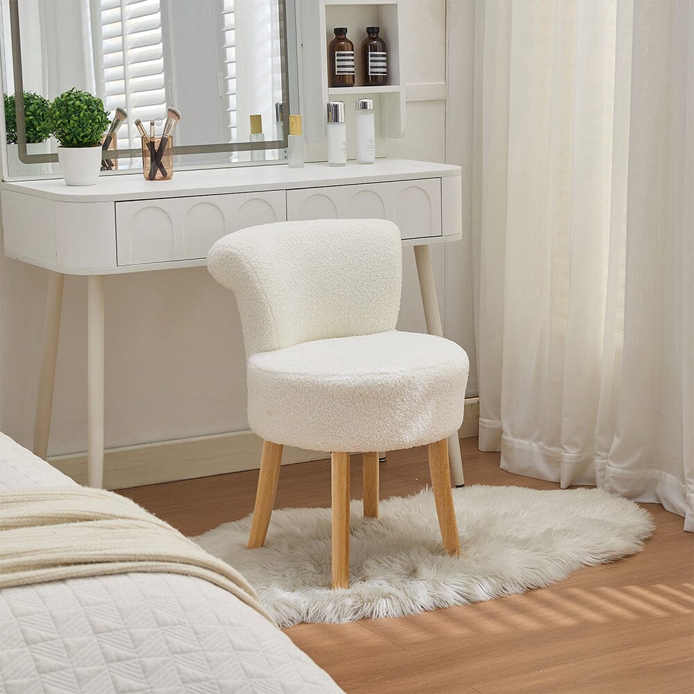 Teddy Fabric Vanity Stool with High Backrest and Rubber Wood Legs Living and Home 