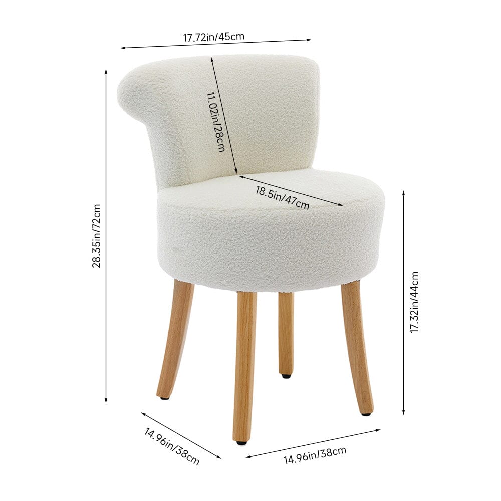 Teddy Fabric Vanity Stool with High Backrest and Rubber Wood Legs Living and Home 
