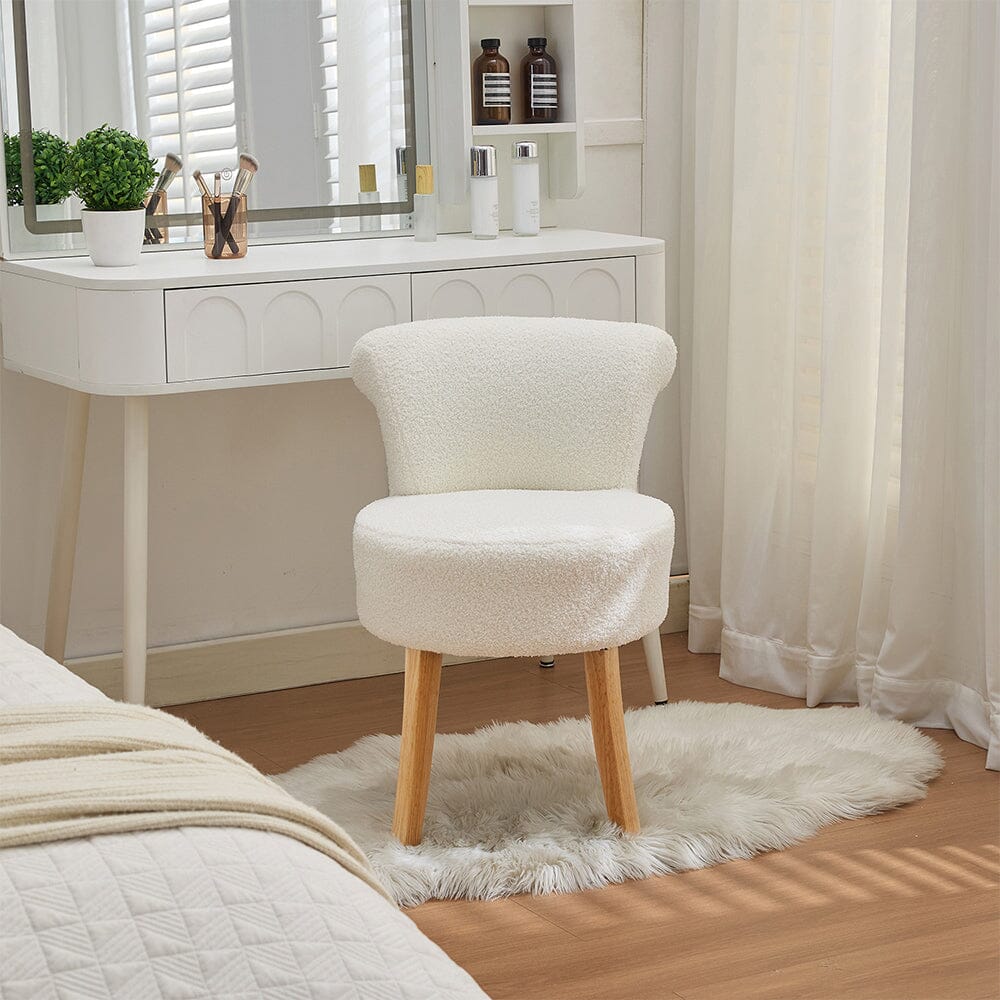 Teddy Fabric Vanity Stool with High Backrest and Rubber Wood Legs Living and Home 