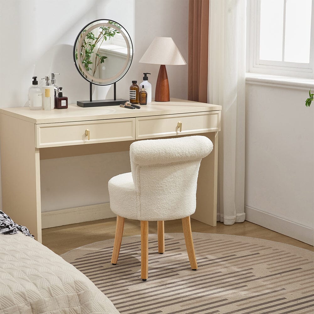 Teddy Fabric Vanity Stool with High Backrest and Rubber Wood Legs Living and Home 