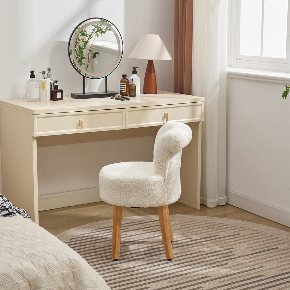Teddy Fabric Vanity Stool with High Backrest and Rubber Wood Legs Living and Home 