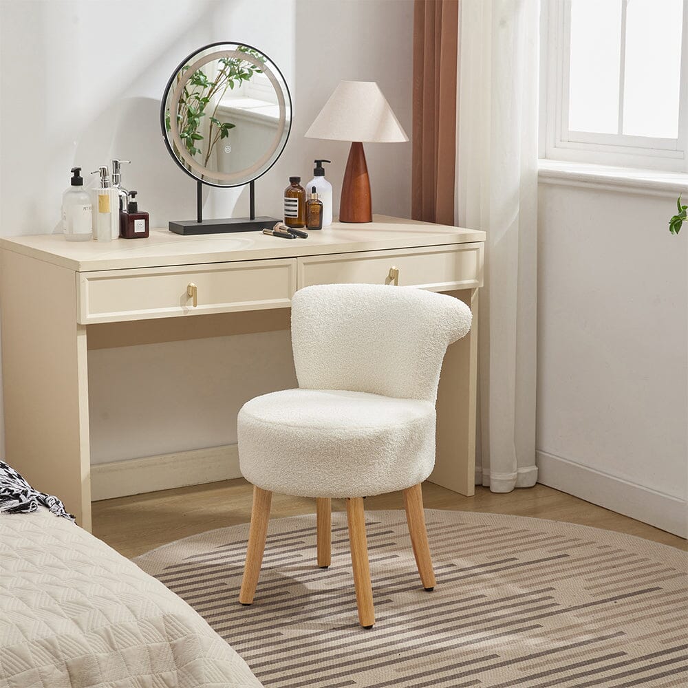Teddy Fabric Vanity Stool with High Backrest and Rubber Wood Legs Living and Home 