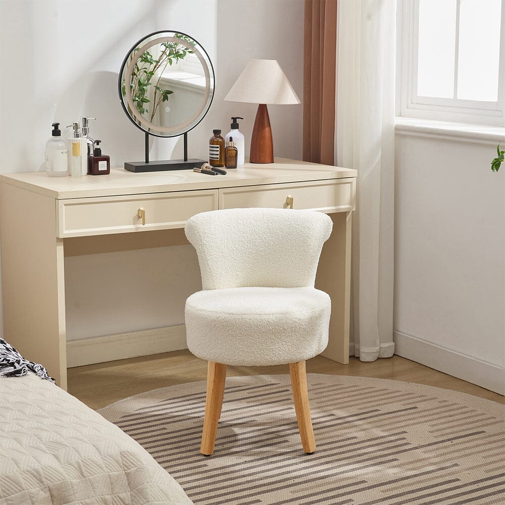 Teddy Fabric Vanity Stool with High Backrest and Rubber Wood Legs Living and Home 
