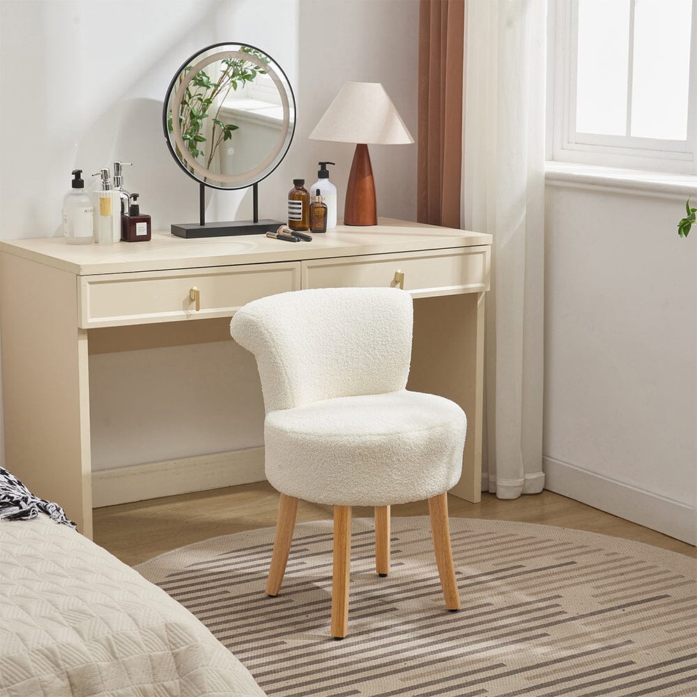 Teddy Fabric Vanity Stool with High Backrest and Rubber Wood Legs Living and Home 