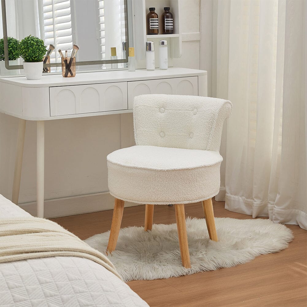 Teddy Fabric Vanity Stool with Button-Tufted High Backrest Living and Home 