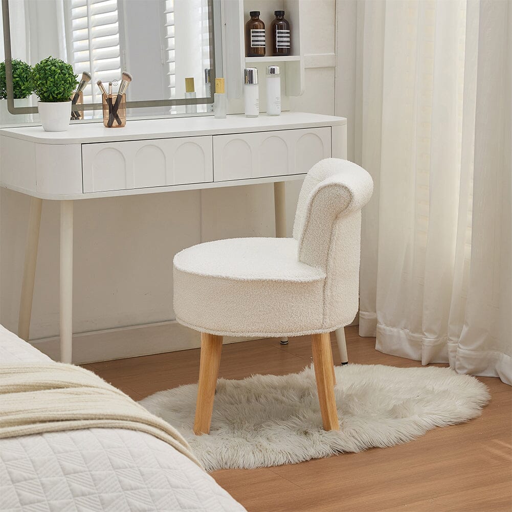 Teddy Fabric Vanity Stool with Button-Tufted High Backrest Living and Home 