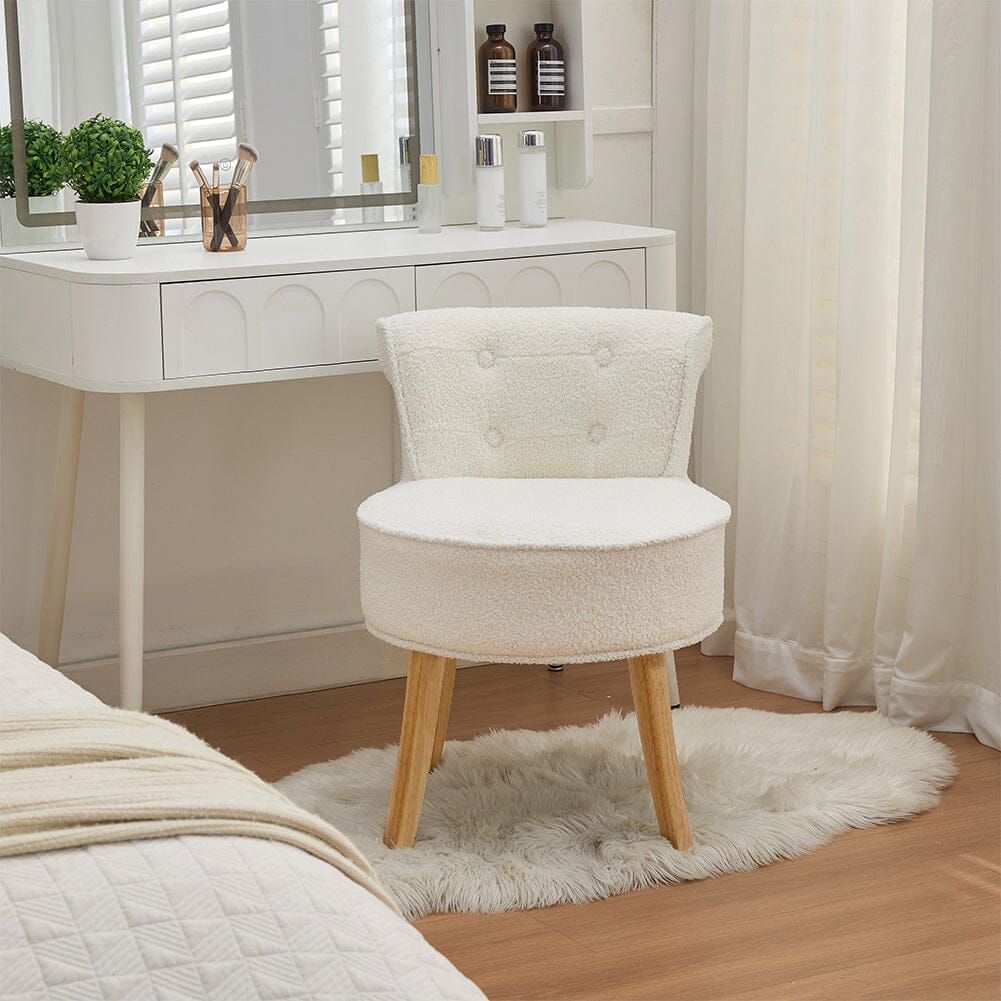 Teddy Fabric Vanity Stool with Button-Tufted High Backrest Living and Home 