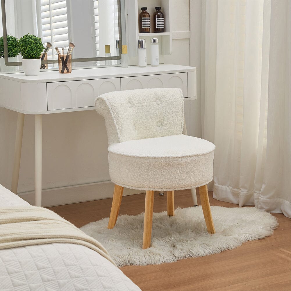 Teddy Fabric Vanity Stool with Button-Tufted High Backrest Living and Home 