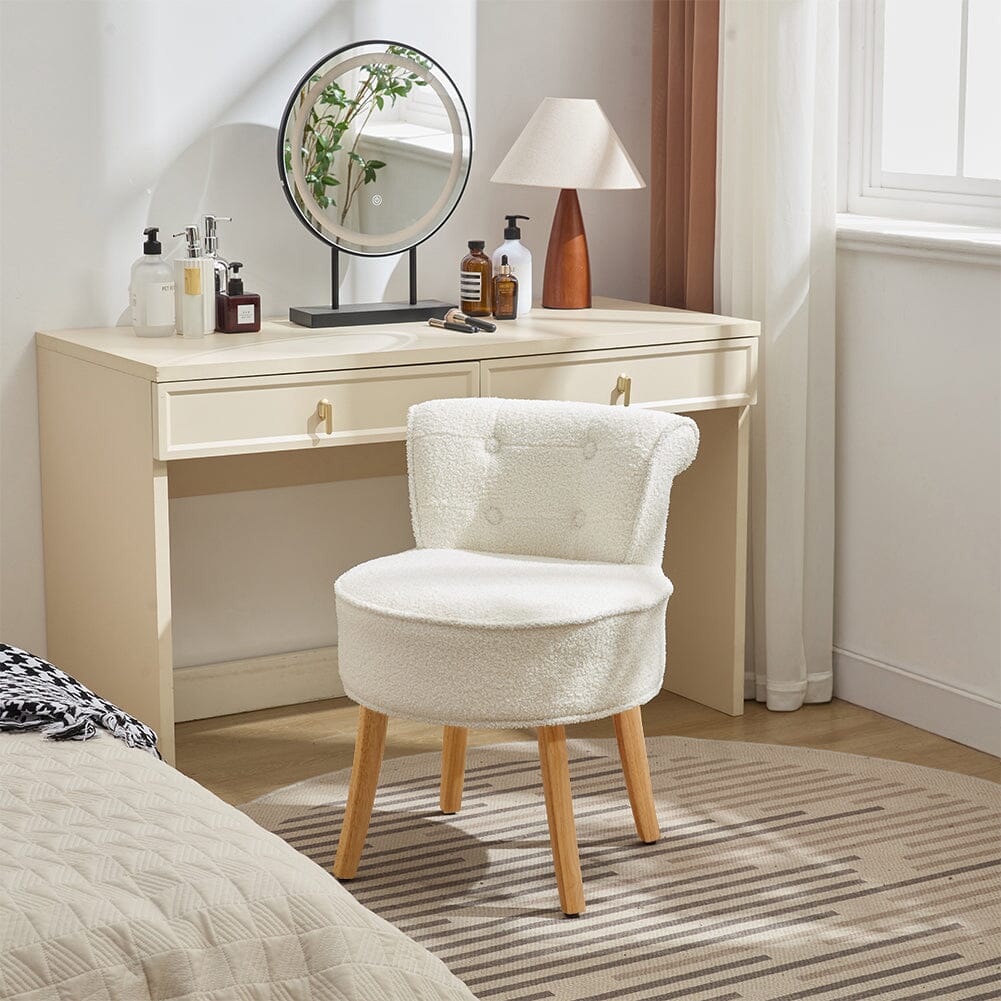 Teddy Fabric Vanity Stool with Button-Tufted High Backrest Living and Home 