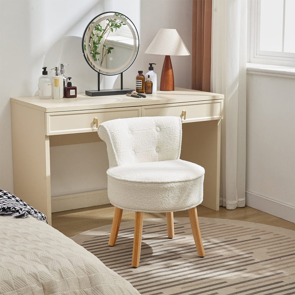 Teddy Fabric Vanity Stool with Button-Tufted High Backrest Living and Home 