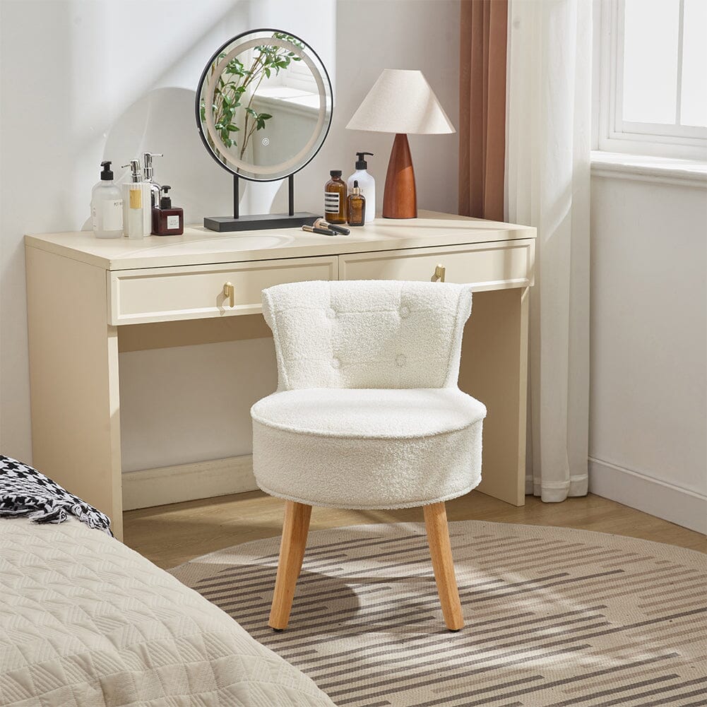 Teddy Fabric Vanity Stool with Button-Tufted High Backrest Living and Home 