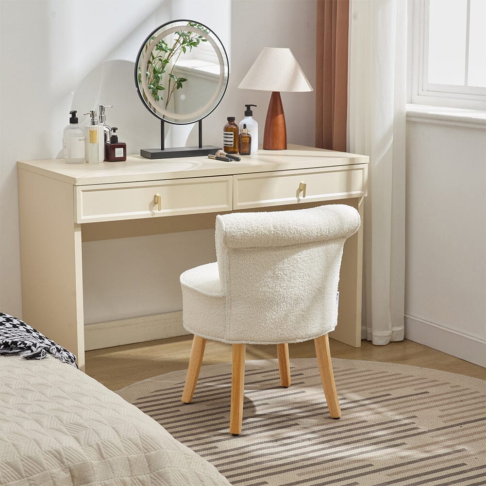 Teddy Fabric Vanity Stool with Button-Tufted High Backrest Living and Home 