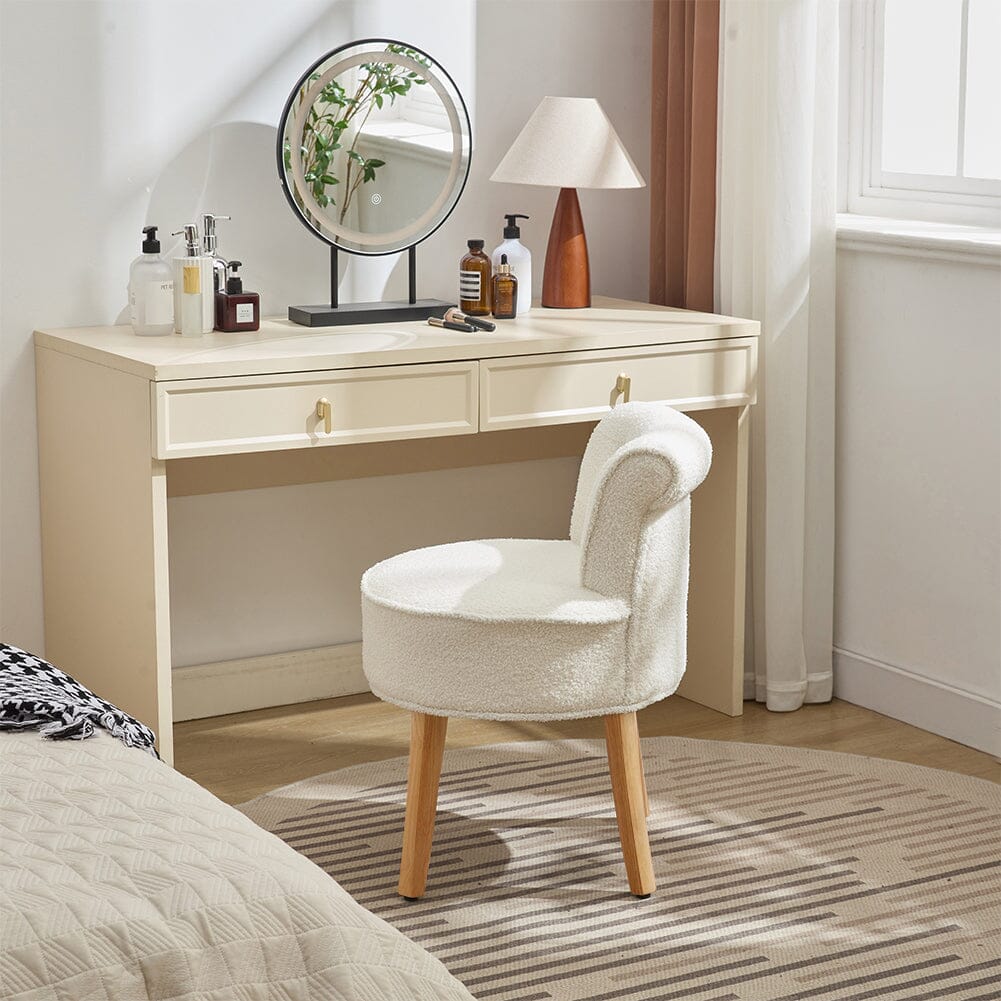Teddy Fabric Vanity Stool with Button-Tufted High Backrest Living and Home 