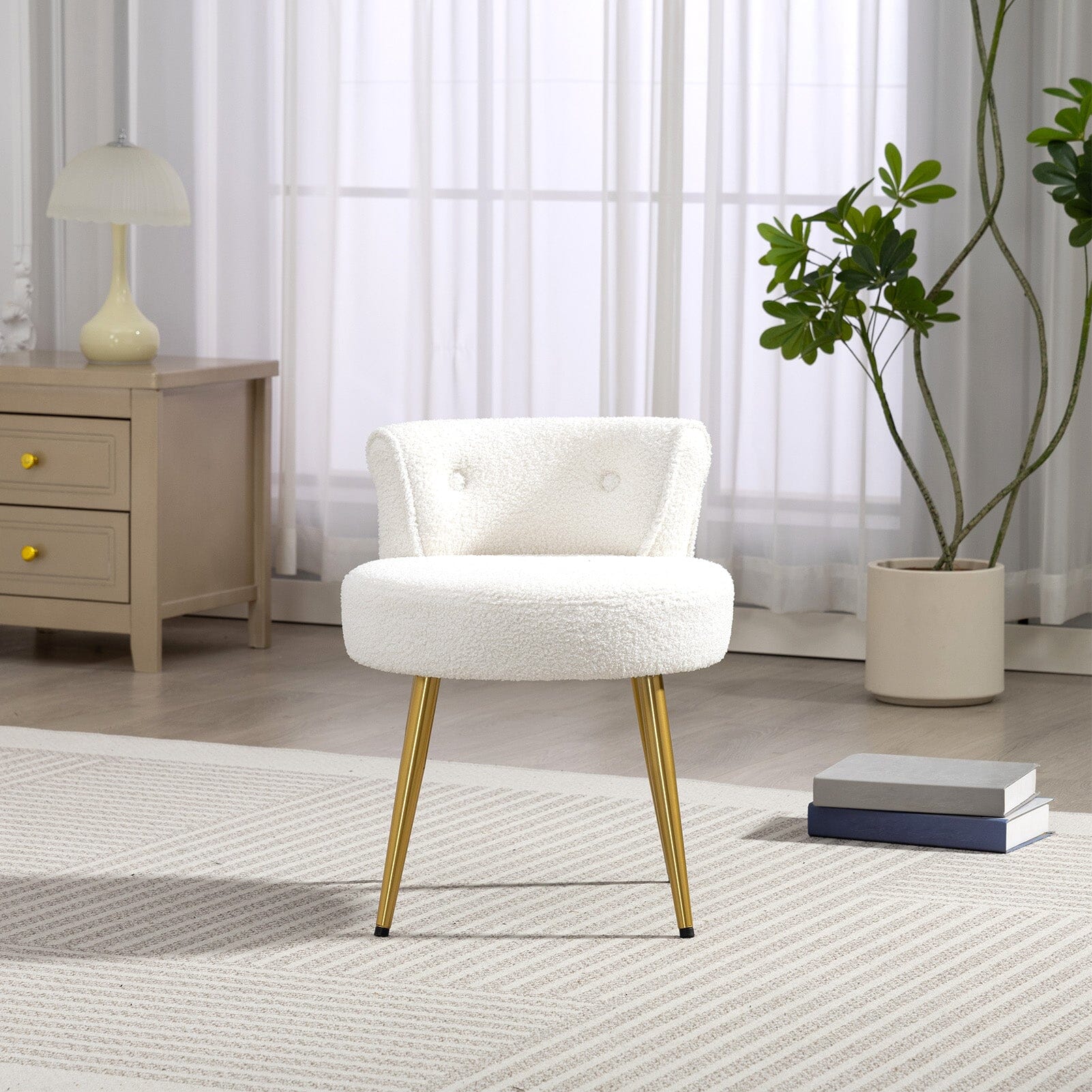 Teddy Fabric Vanity Stool with Metal Legs Living and Home 