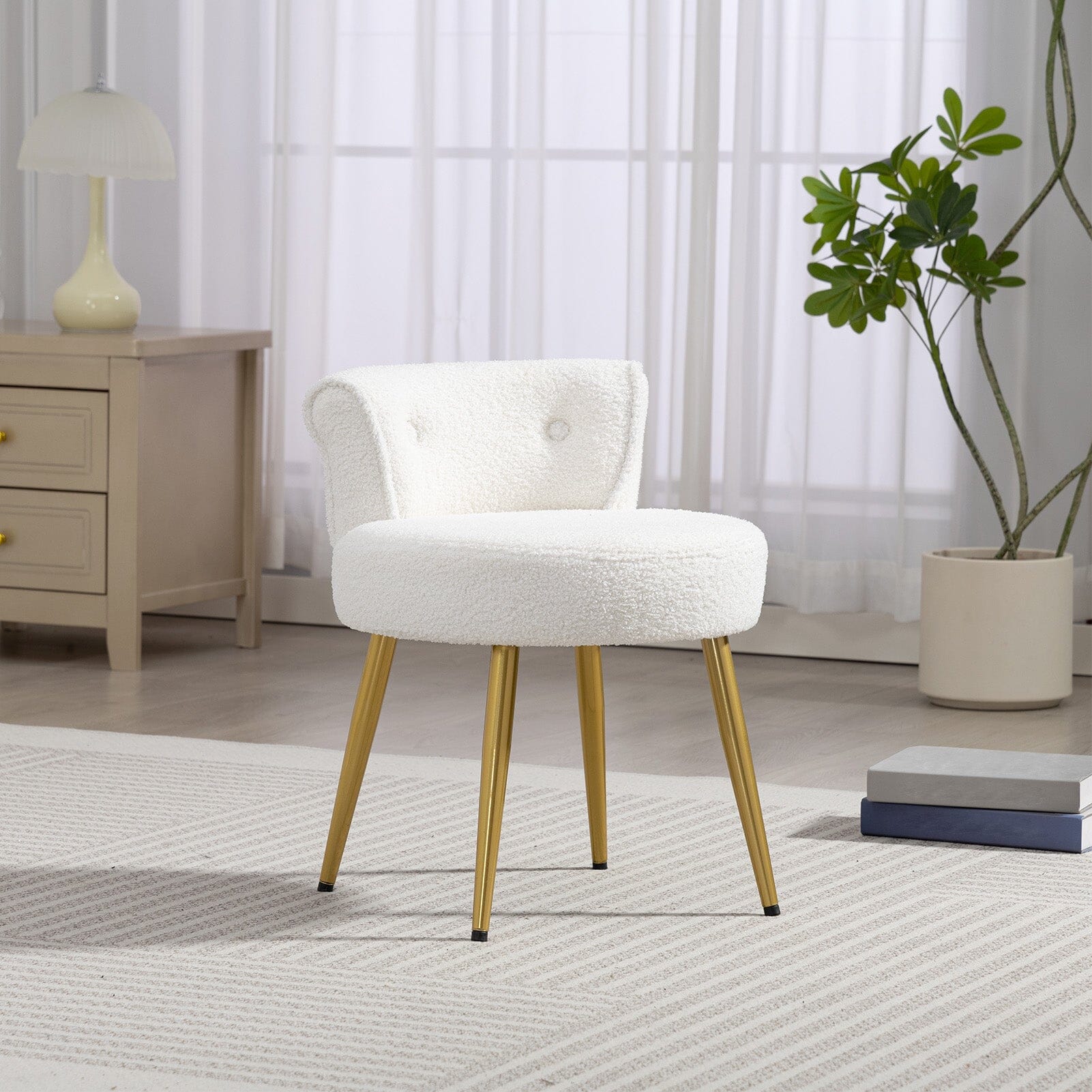 Teddy Fabric Vanity Stool with Metal Legs Living and Home 03 Model 