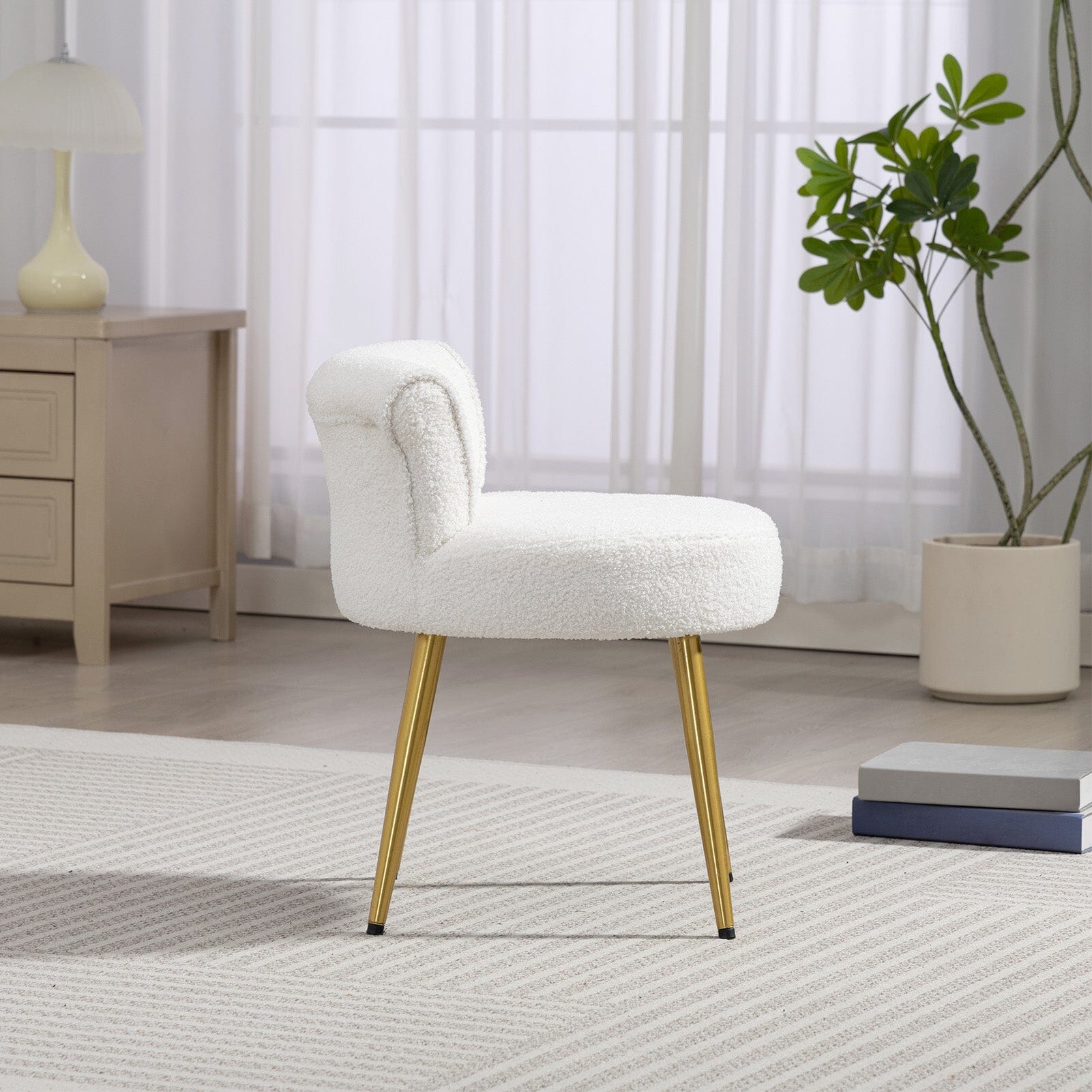 Teddy Fabric Vanity Stool with Metal Legs Living and Home 