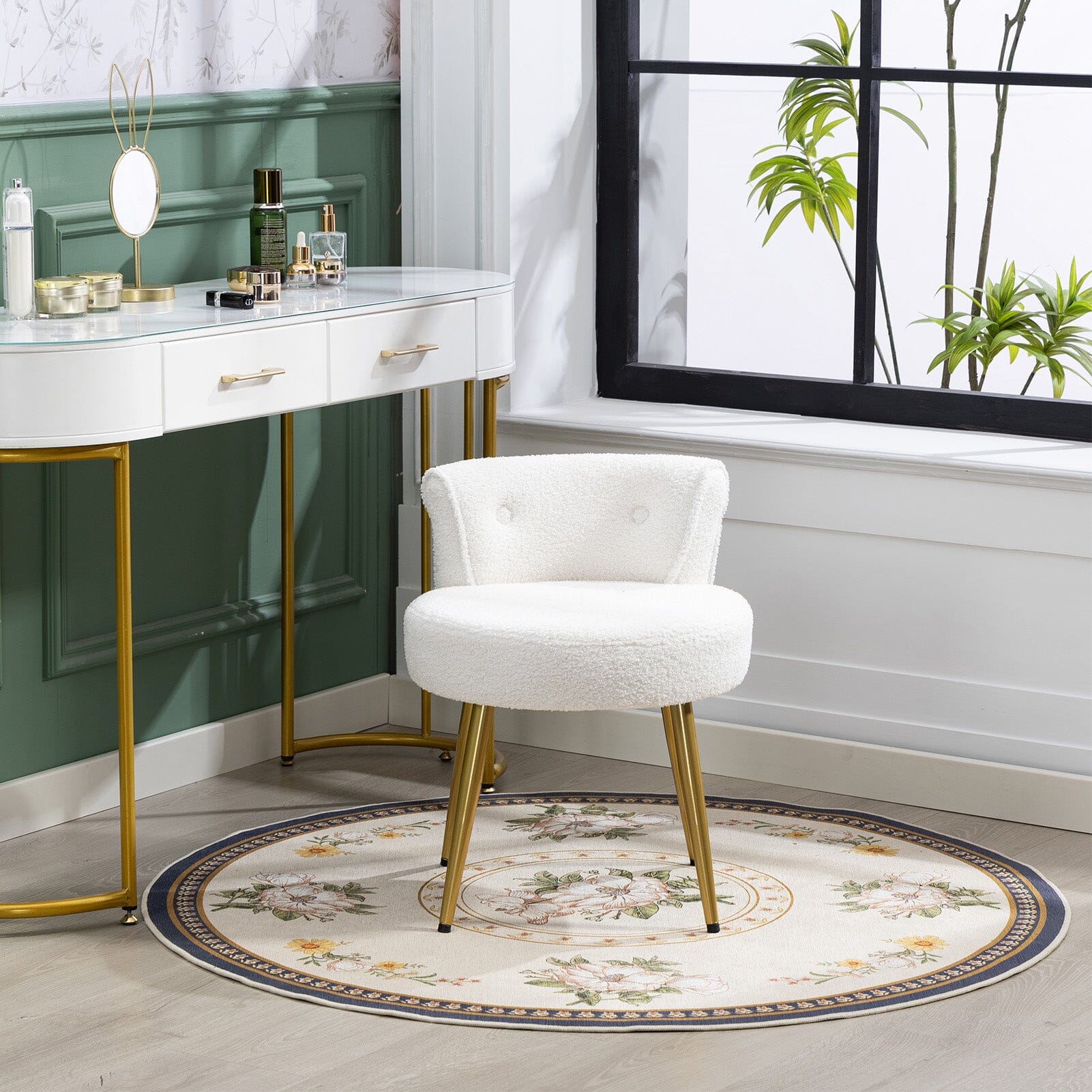 Teddy Fabric Vanity Stool with Metal Legs Living and Home 