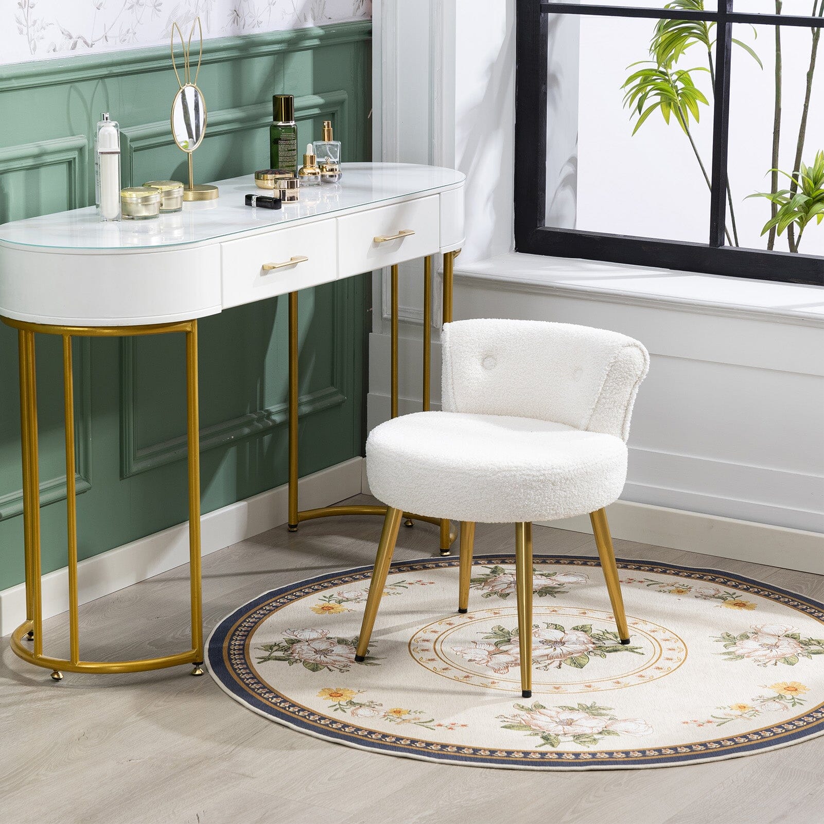 Teddy Fabric Vanity Stool with Metal Legs Living and Home 