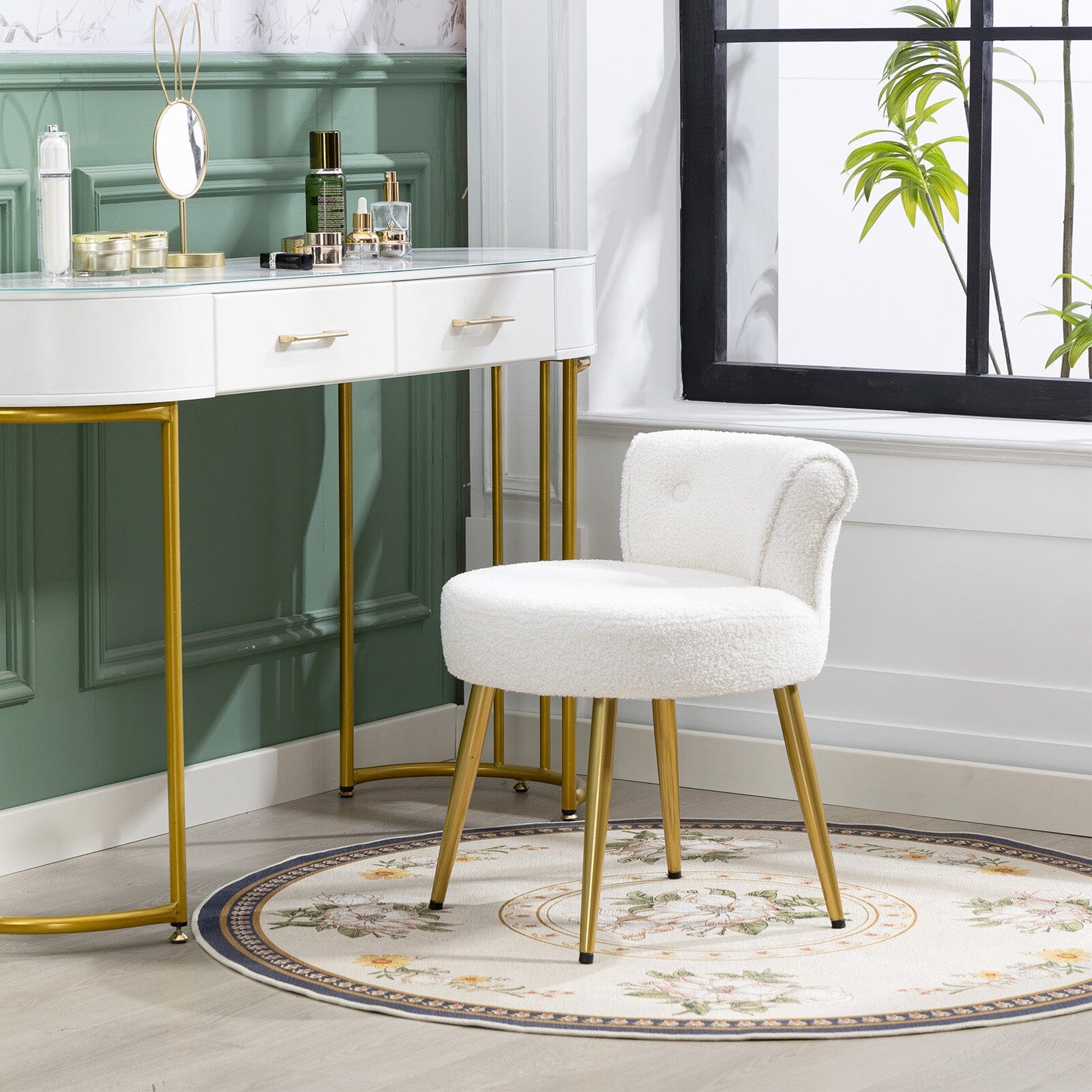 Teddy Fabric Vanity Stool with Metal Legs Living and Home 
