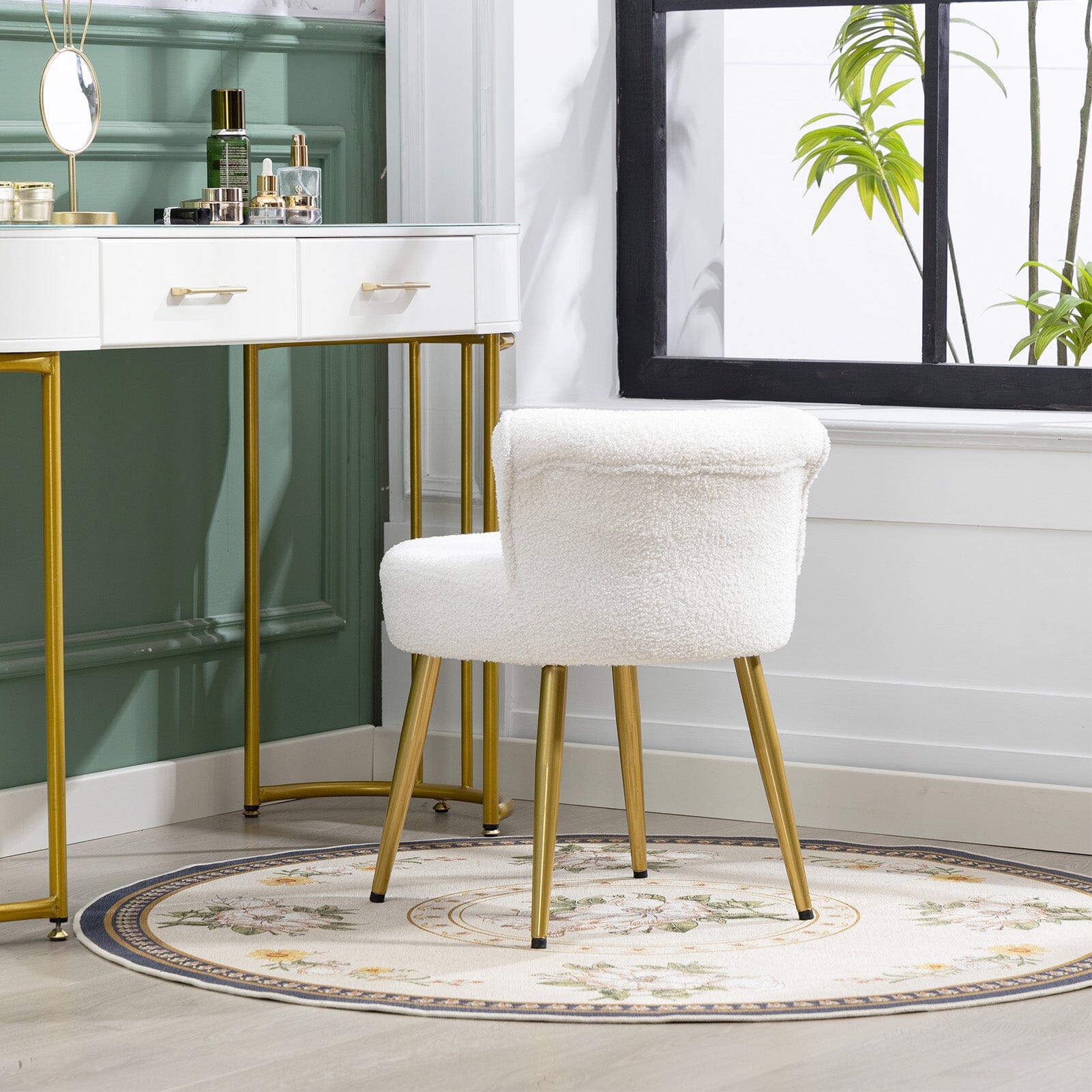 Teddy Fabric Vanity Stool with Metal Legs Living and Home 