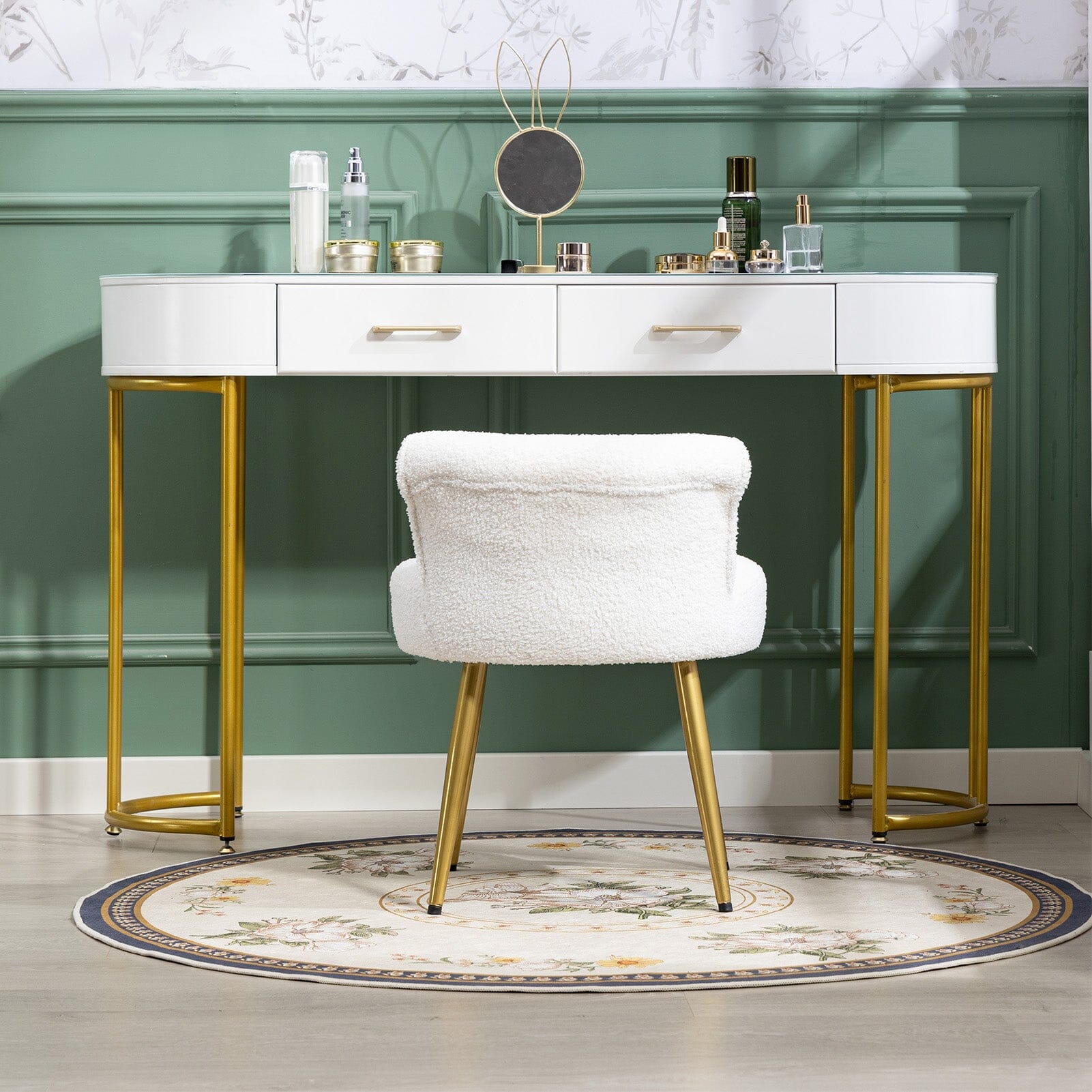 Teddy Fabric Vanity Stool with Metal Legs Living and Home 