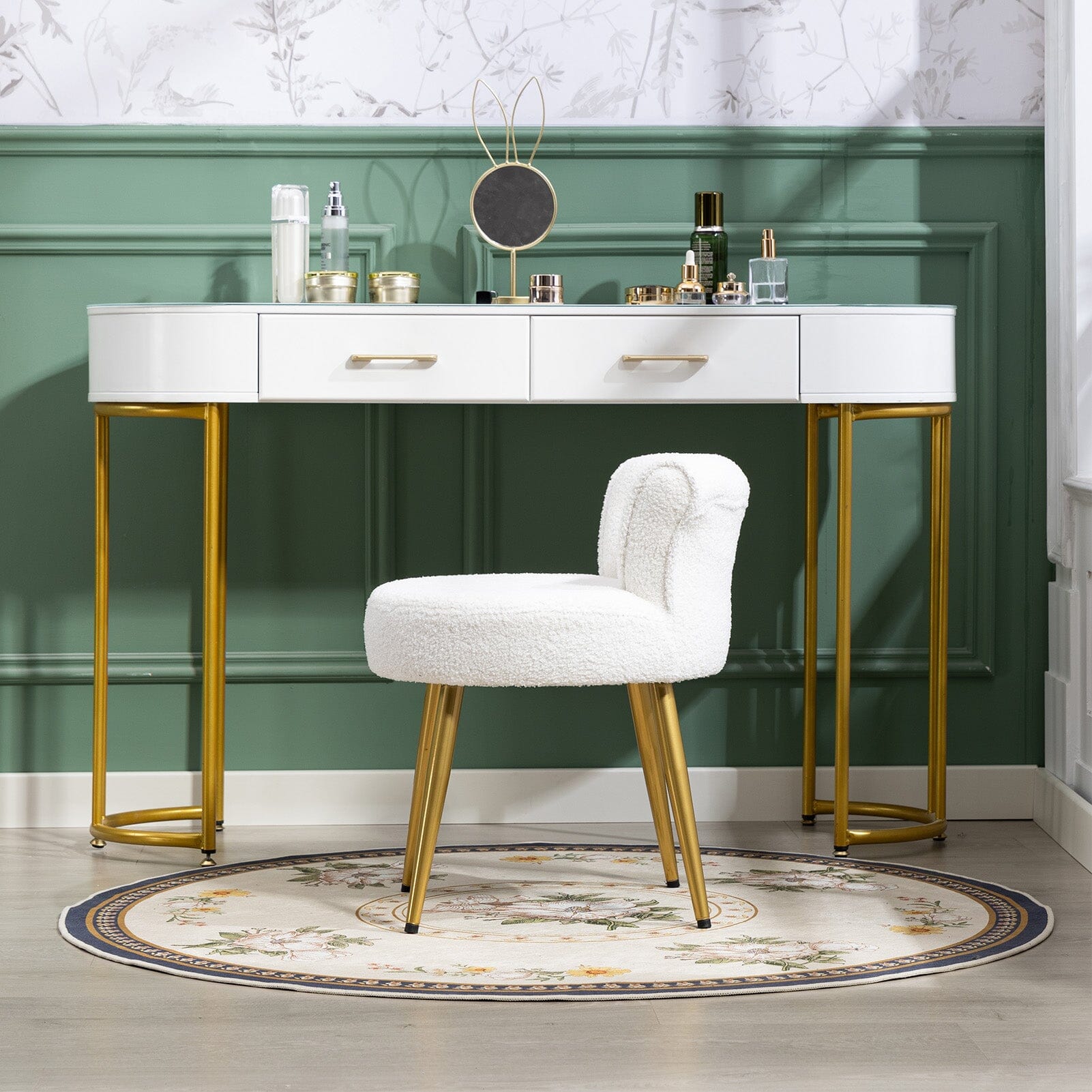 Teddy Fabric Vanity Stool with Metal Legs Living and Home 