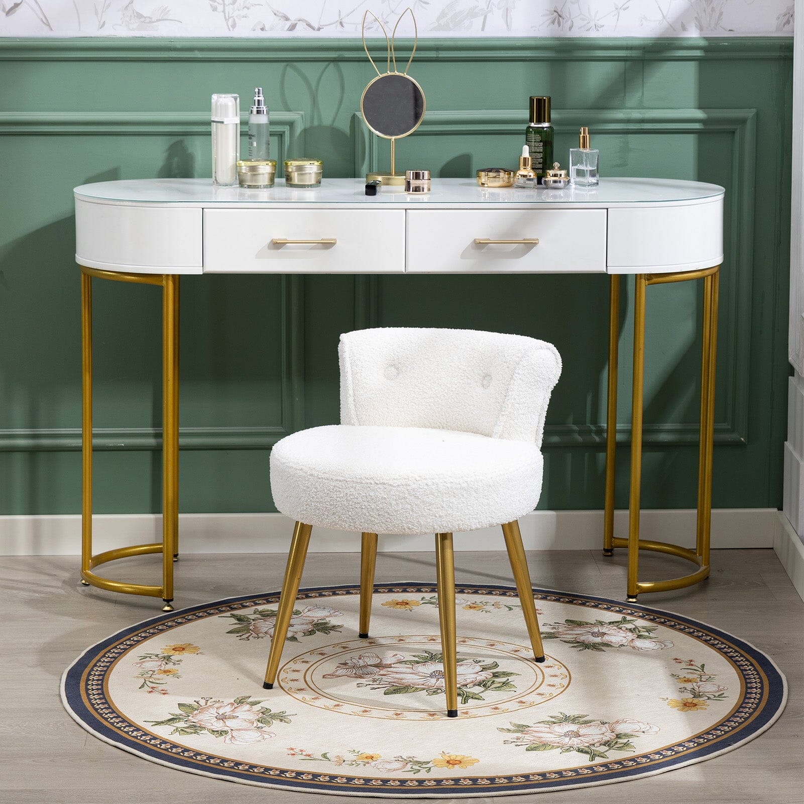 Teddy Fabric Vanity Stool with Metal Legs Living and Home 
