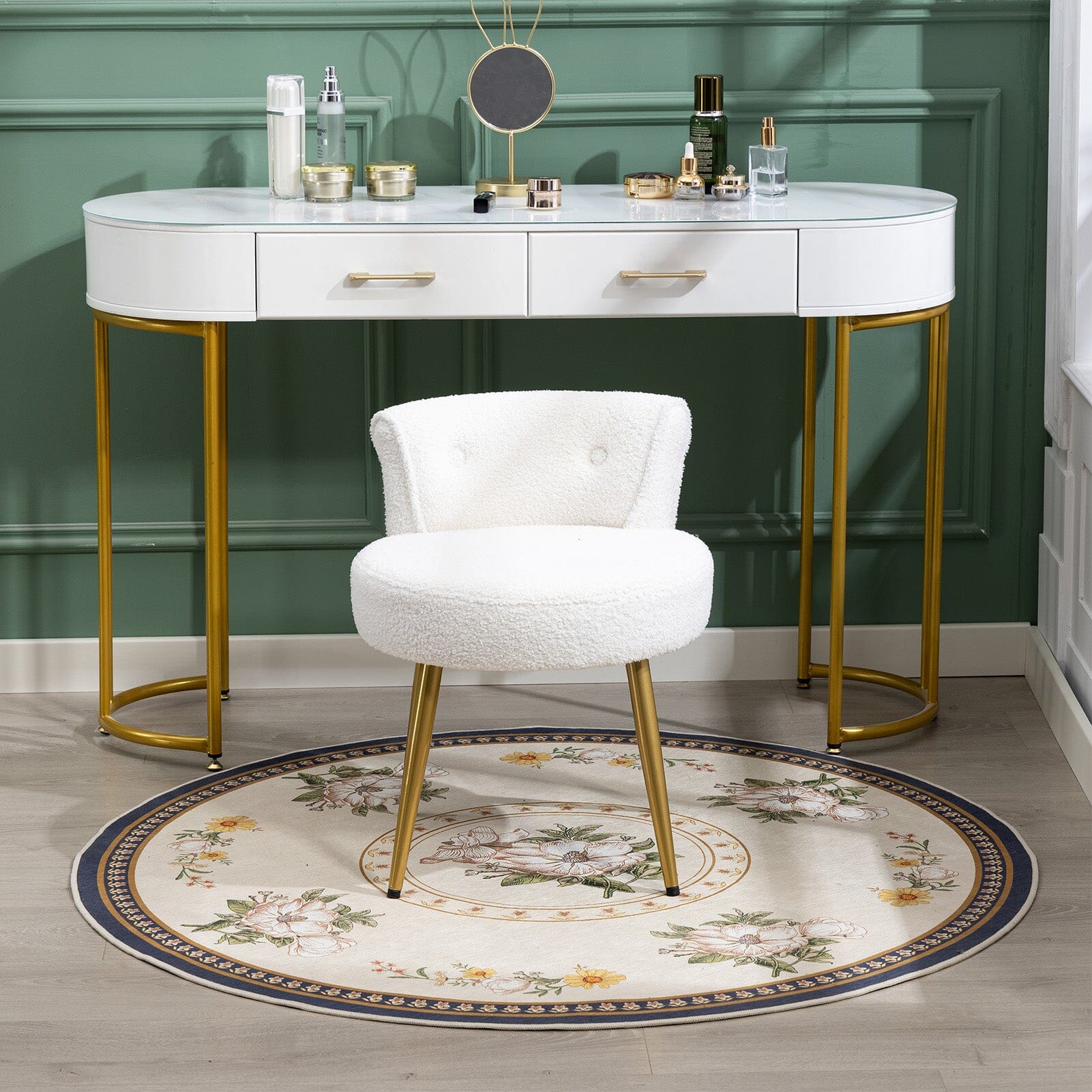 Teddy Fabric Vanity Stool with Metal Legs Living and Home 