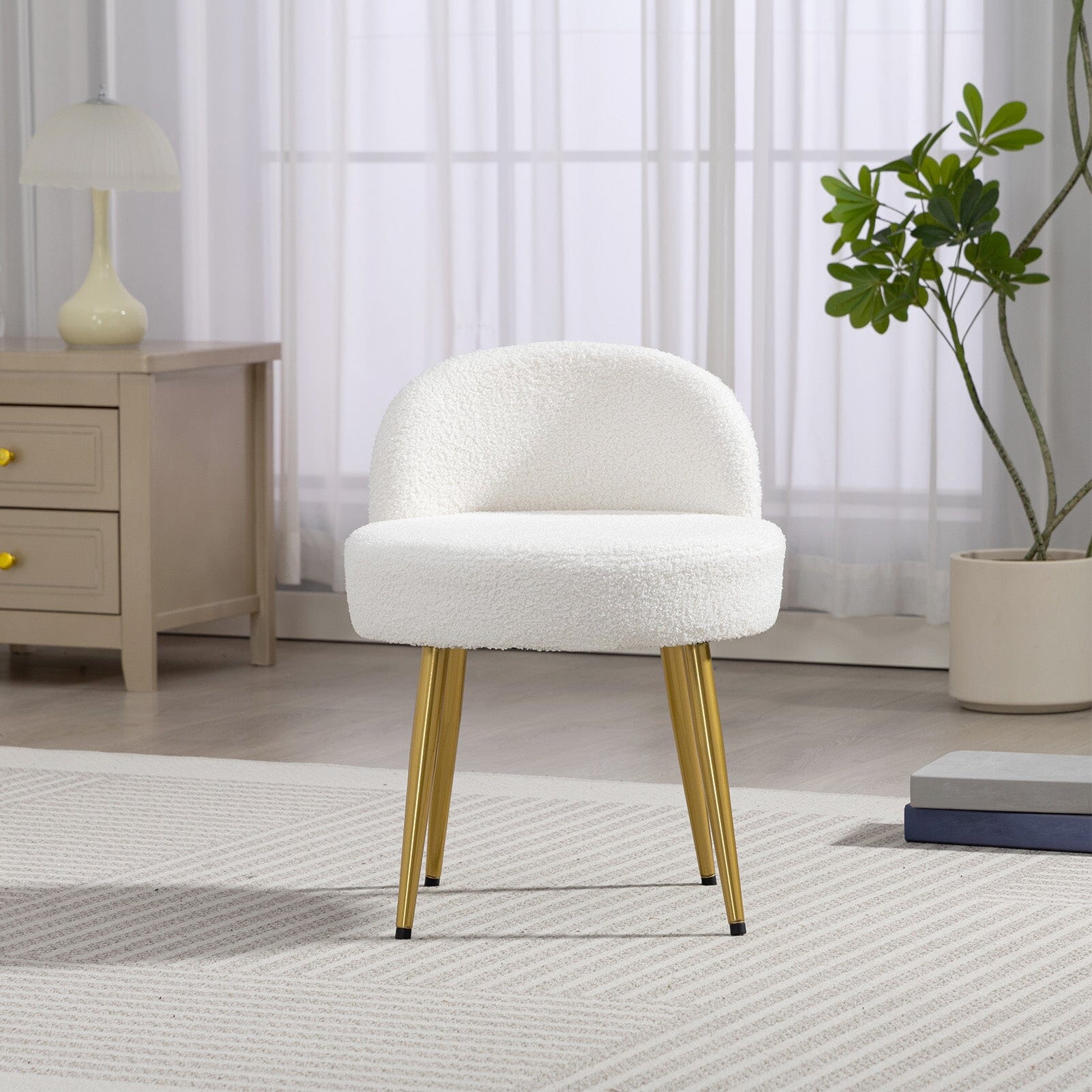 Teddy Fabric Vanity Stool with Metal Legs Living and Home 