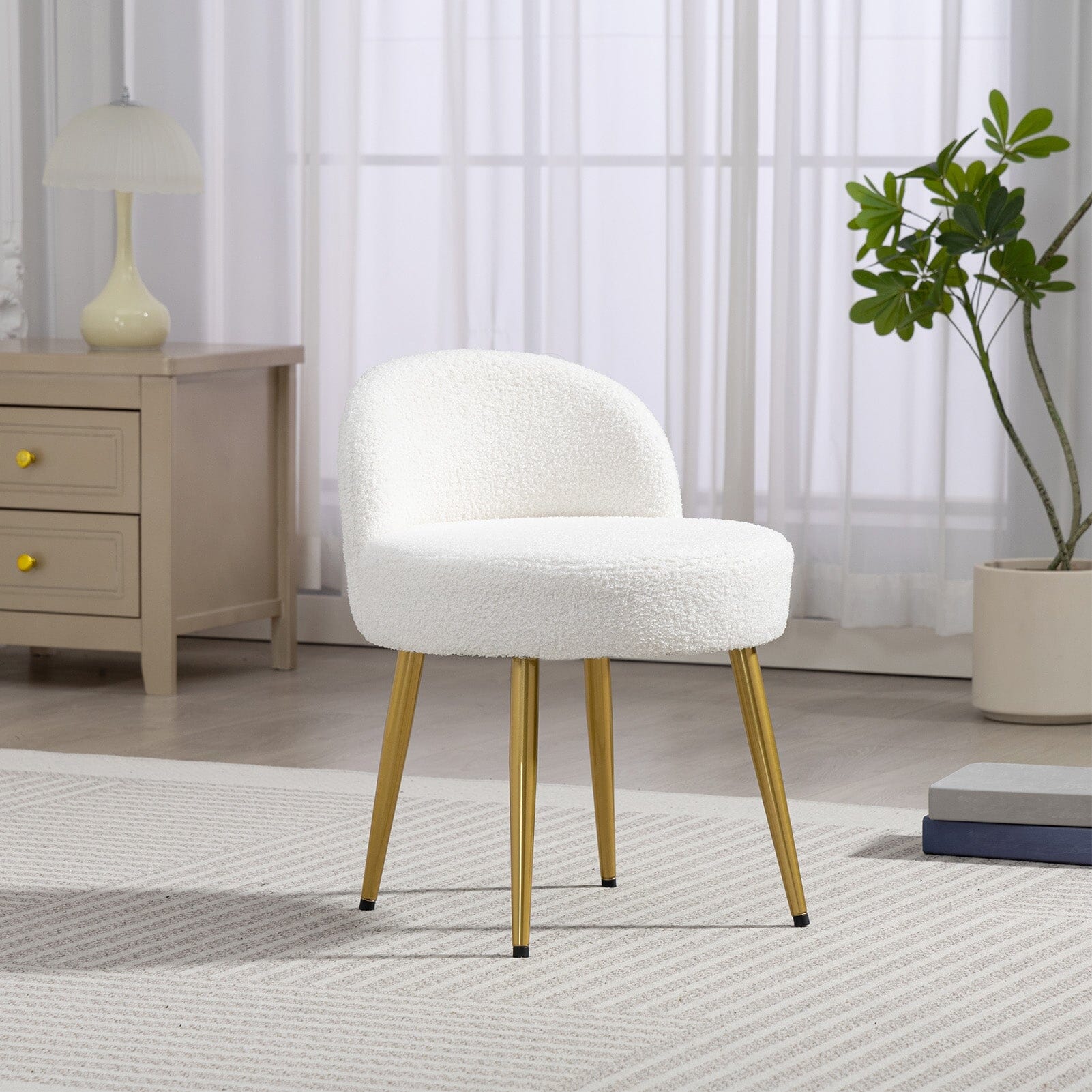 Teddy Fabric Vanity Stool with Metal Legs Living and Home 06 Model 