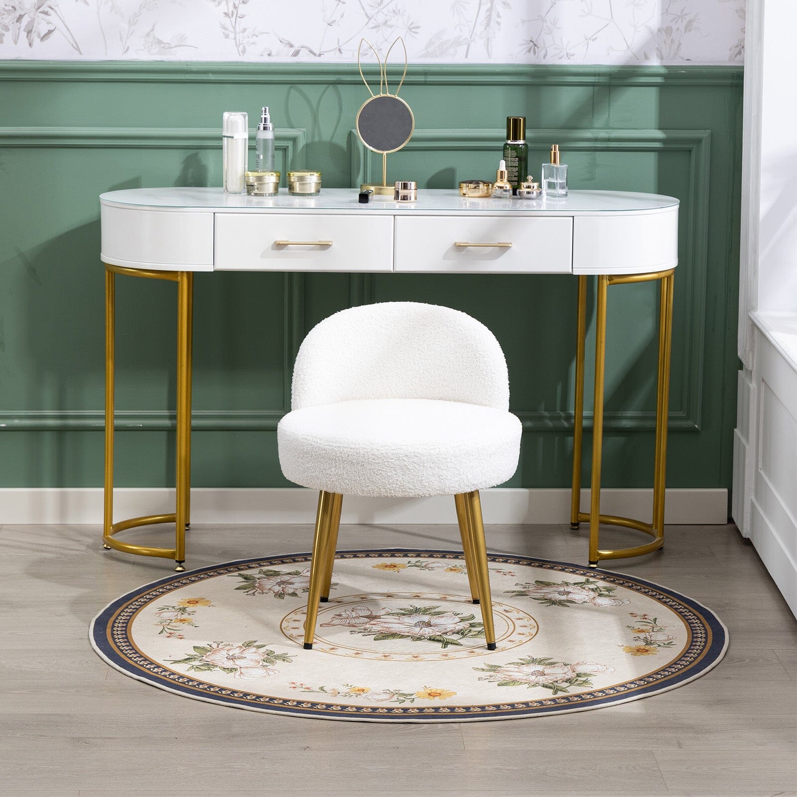 Teddy Fabric Vanity Stool with Metal Legs Living and Home 