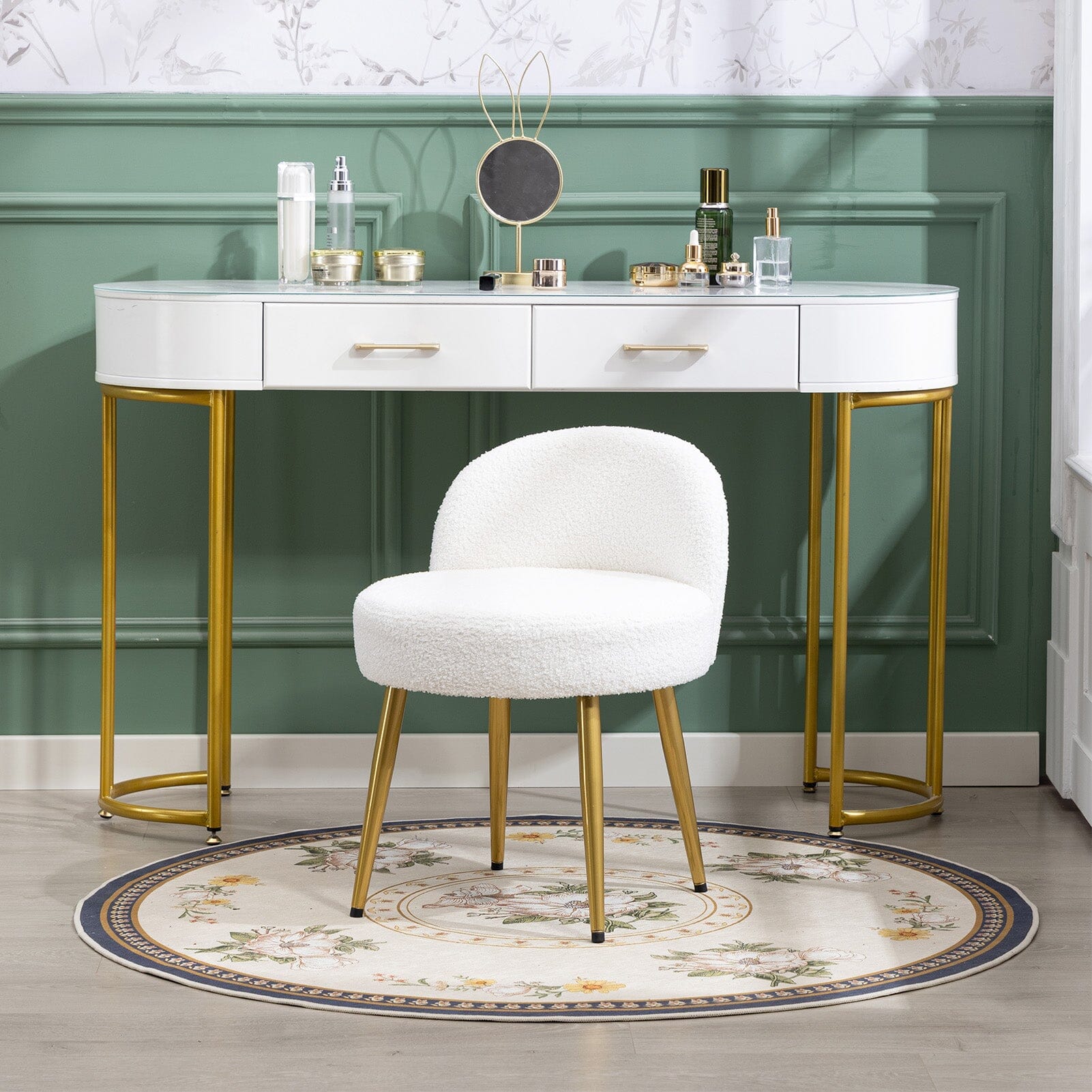 Teddy Fabric Vanity Stool with Metal Legs Living and Home 