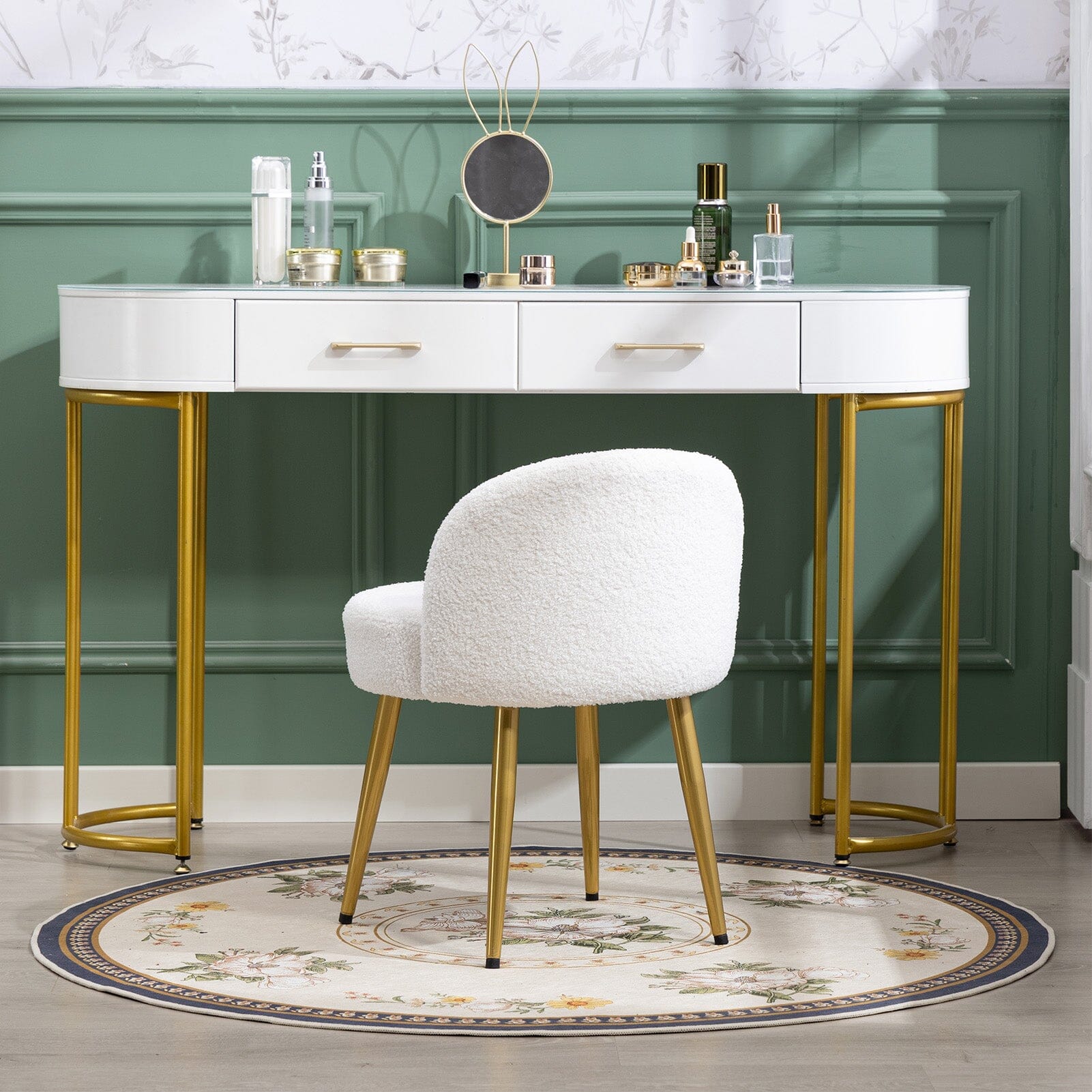Teddy Fabric Vanity Stool with Metal Legs Living and Home 