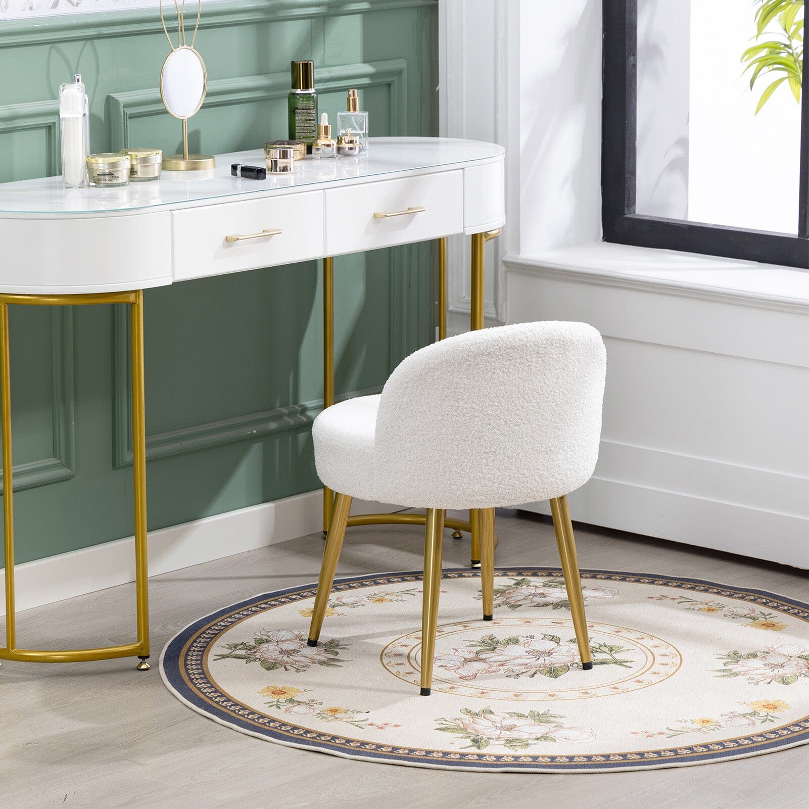 Teddy Fabric Vanity Stool with Metal Legs Living and Home 