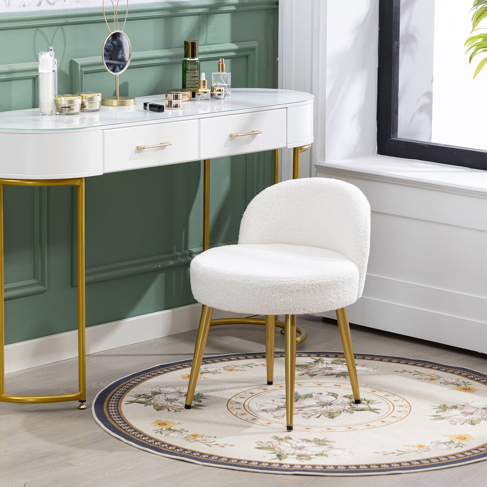 Teddy Fabric Vanity Stool with Metal Legs Living and Home 