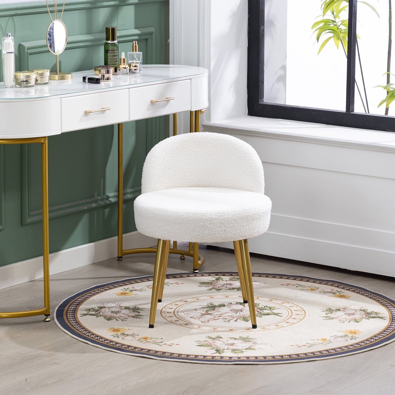 Teddy Fabric Vanity Stool with Metal Legs Living and Home 