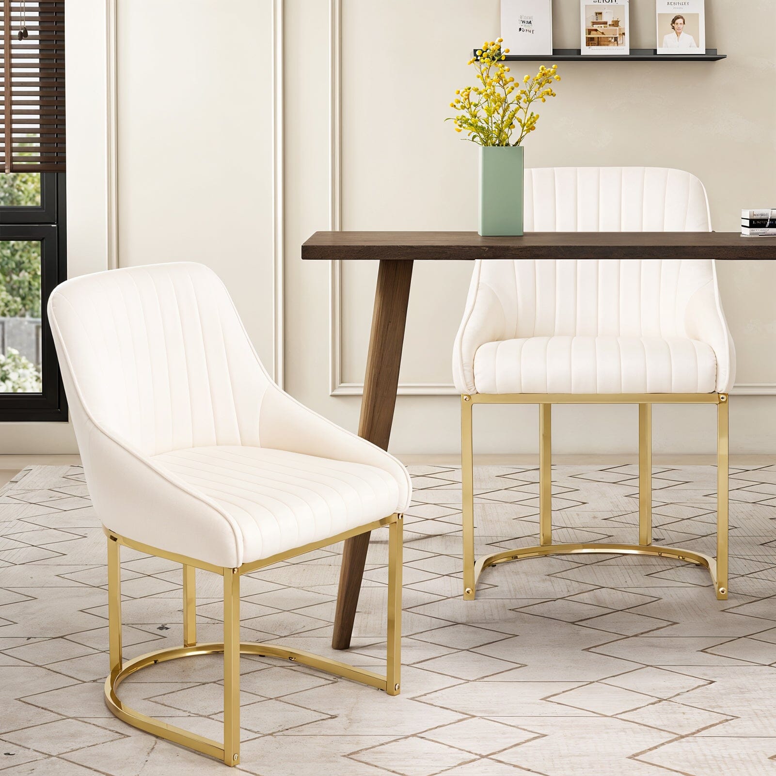 Velvet Dining Chair Gold Leg Pair Seating Living and Home 