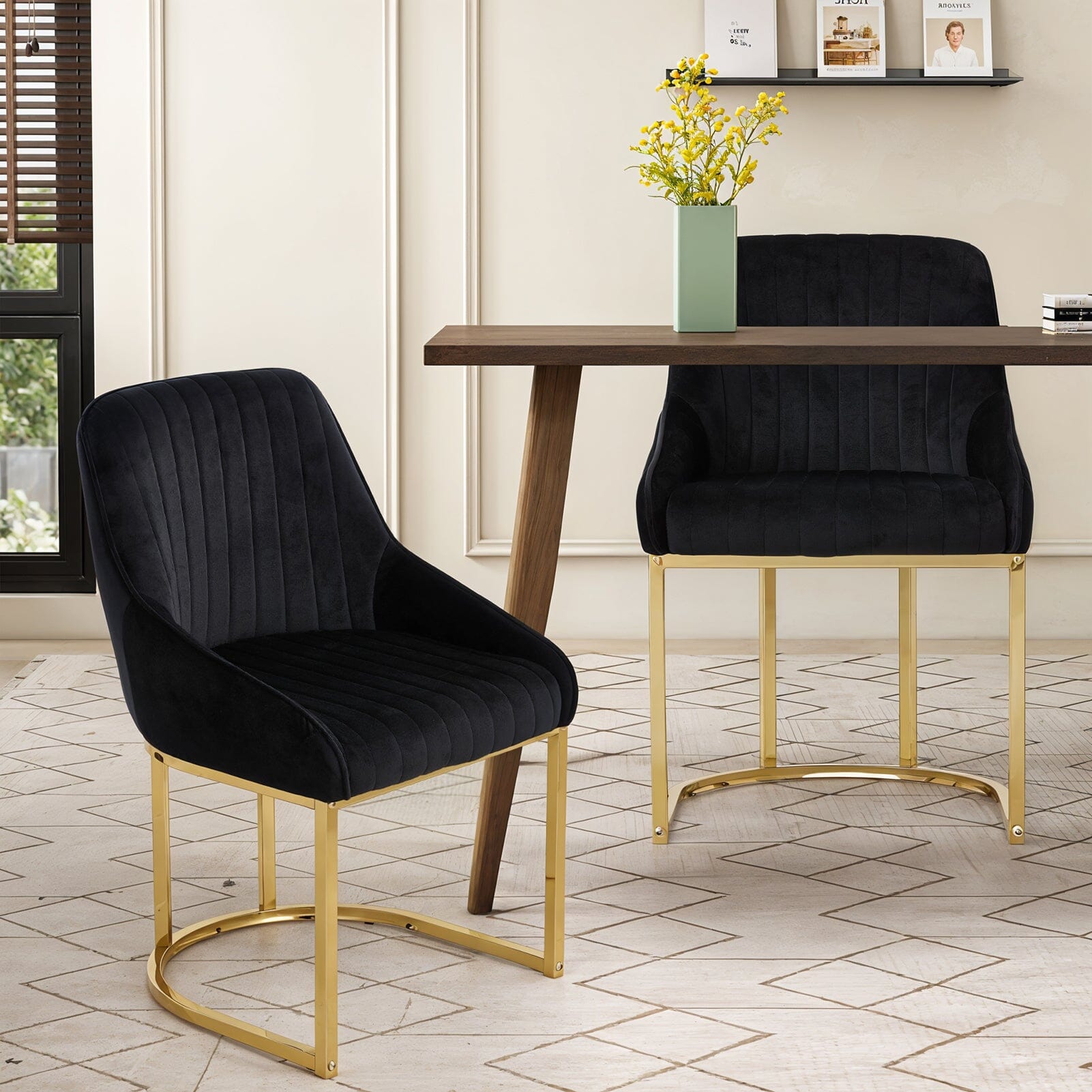 Velvet Dining Chair Gold Leg Pair Seating Living and Home 