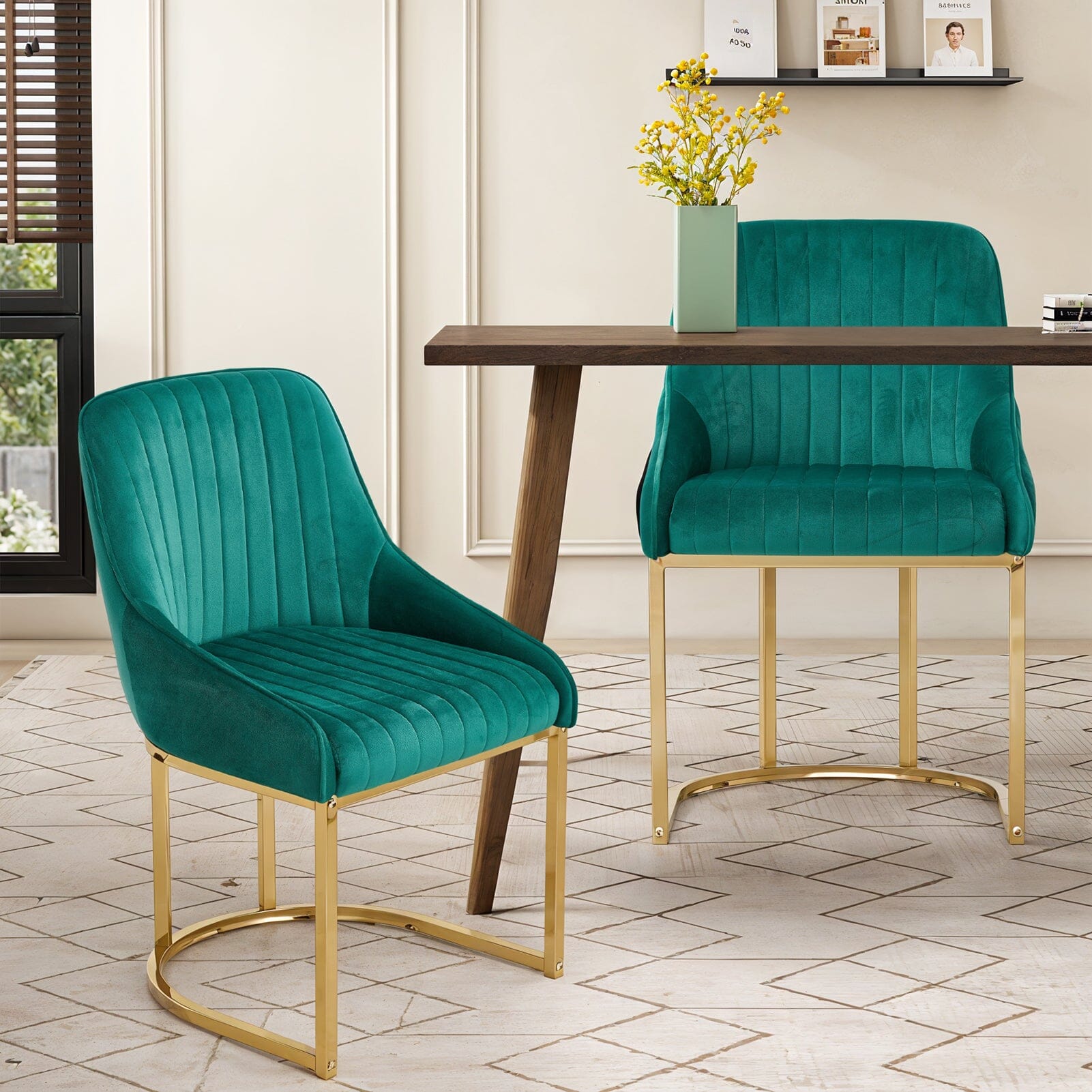 Velvet Dining Chair Gold Leg Pair Seating Living and Home 