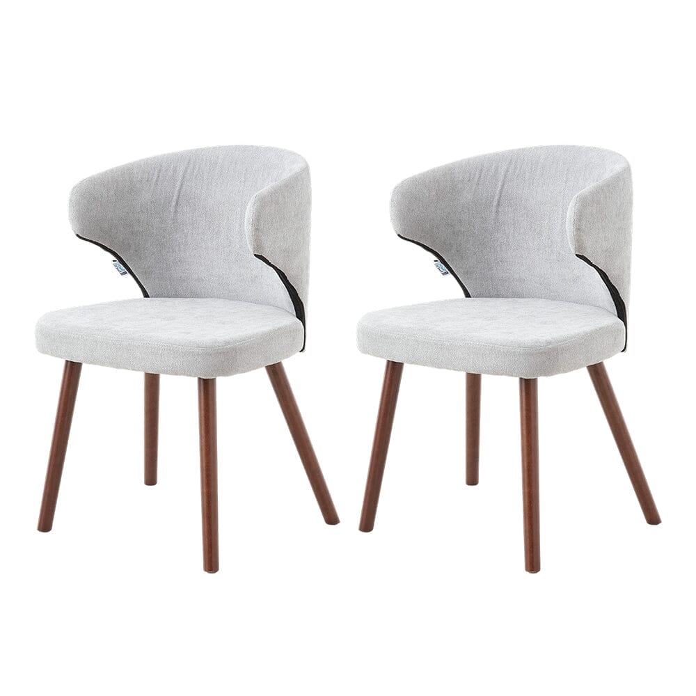 Chenille Dining Chair Curved Back Wooden Leg Pair Living and Home Grey 
