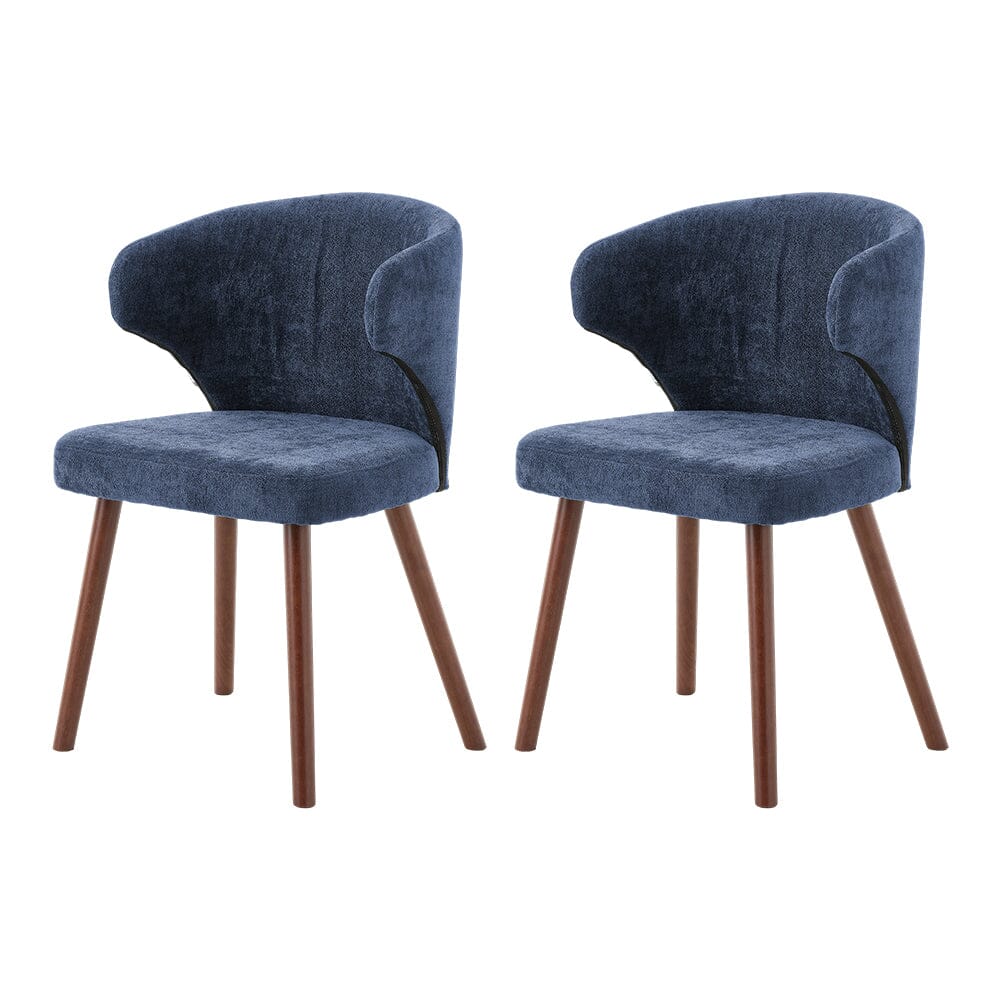 Chenille Dining Chair Curved Back Wooden Leg Pair Living and Home Blue 