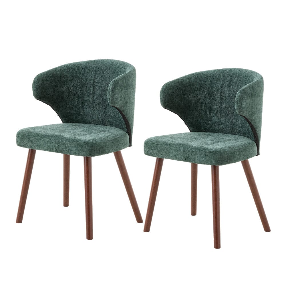 Chenille Dining Chair Curved Back Wooden Leg Pair Living and Home Green 
