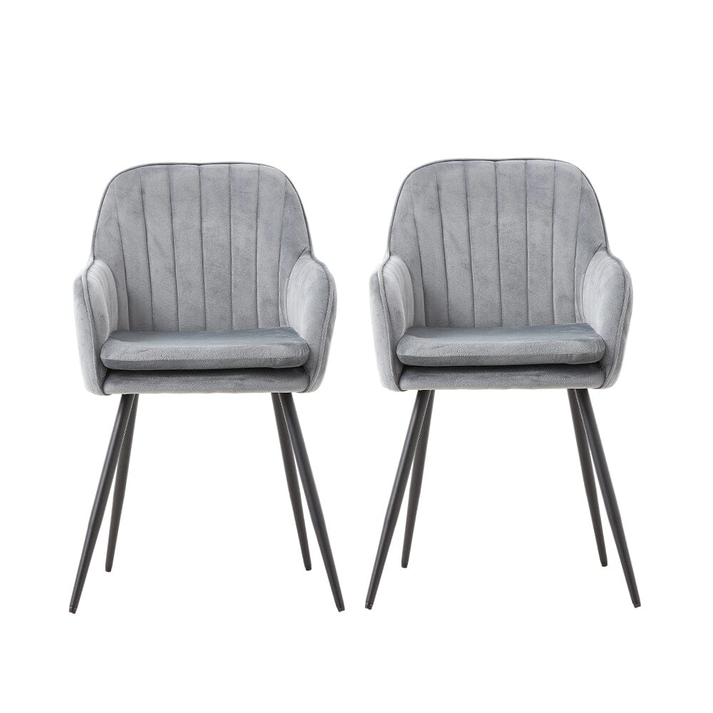 Dutch Velvet Dining Chair Black Metal Leg Pair Living and Home Grey 