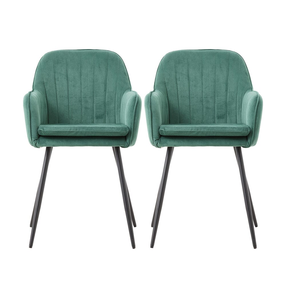 Dutch Velvet Dining Chair Black Metal Leg Pair Living and Home Dark Green 